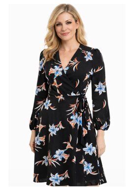 Atmosphere Black Long Sleeve Dress Floral wrap Dress Size 6